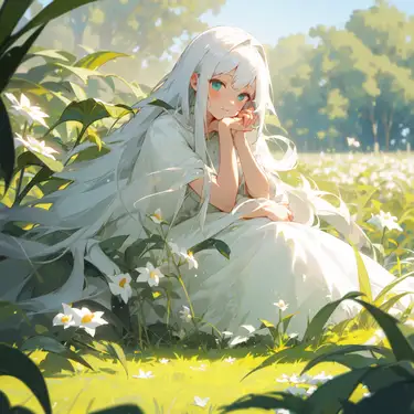 花束に座っている少女