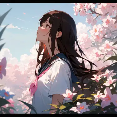 青空の下で制服を着た少女